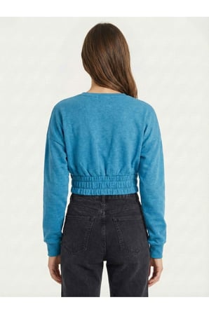Kadın Lila Beli Lastikli Crop Sweatshirt NJ89