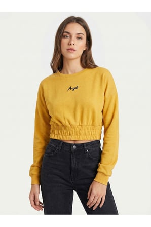 Kadın Hardal Beli Lastikli Crop Sweatshirt NJ89