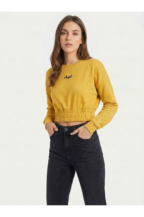 Kadın Hardal Beli Lastikli Crop Sweatshirt NJ89