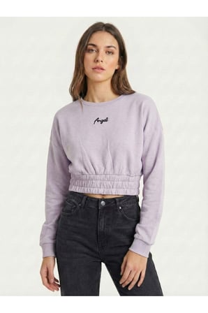 Kadın Lila Beli Lastikli Crop Sweatshirt NJ89
