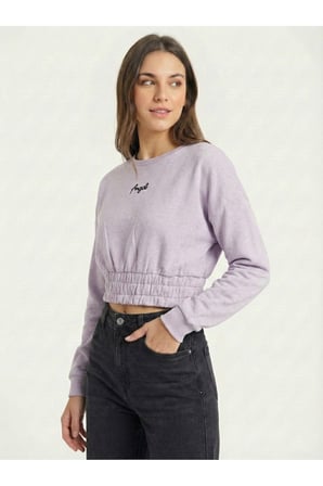 Kadın Lila Beli Lastikli Crop Sweatshirt NJ89