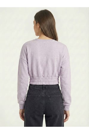 Kadın Lila Beli Lastikli Crop Sweatshirt NJ89