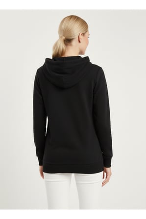 Kadın Siyah İki İplik Kapüşonlu Sweatshirt NJ91