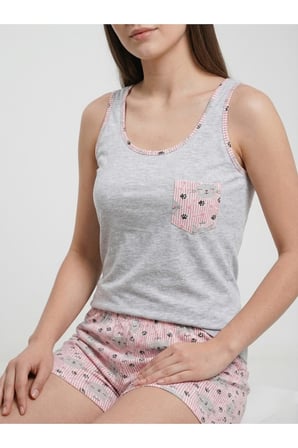 Kadın Gri-Pudra Askılı Pijama Takımı NJ92