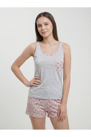 Kadın Gri-Pudra Askılı Pijama Takımı NJ92