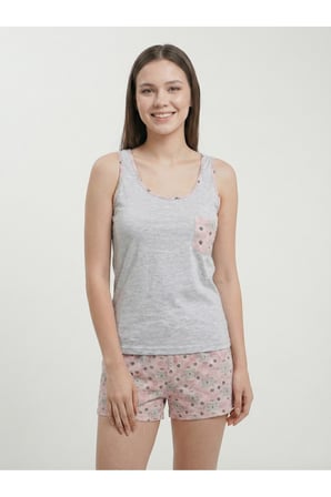 Kadın Gri-Pudra Askılı Pijama Takımı NJ92