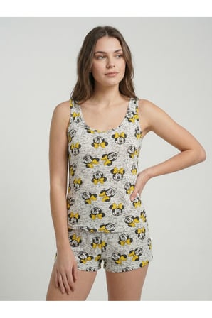 Kadın Beyaz-Sarı Askılı Pijama Takımı NJ92