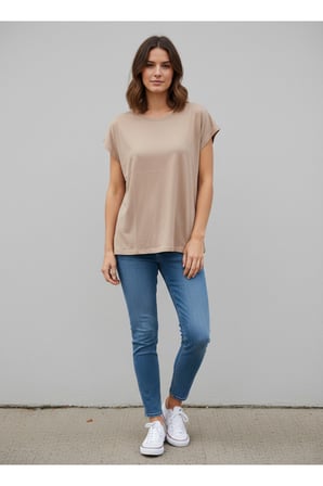 Kadın Vizon Bisiklet Yaka Düz Kısa Kollu T-Shirt NJ94