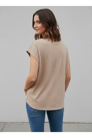 Kadın Vizon Bisiklet Yaka Düz Kısa Kollu T-Shirt NJ94