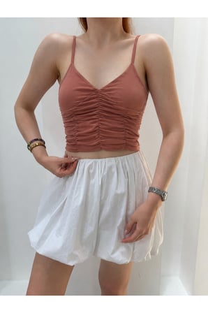 Kadın Camel Drapeli Askılı Crop Bluz JF20