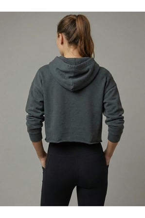 Kadın Krem Yırtık Detaylı Crop Sweatshirt NJ96