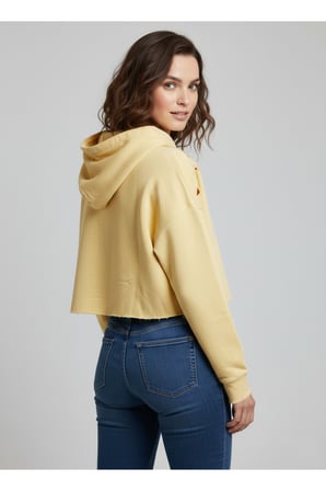Kadın Krem Yırtık Detaylı Crop Sweatshirt NJ96
