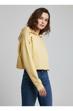 Kadın Sarı Yırtık Detaylı Crop Sweatshirt NJ96