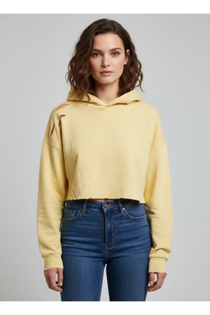Kadın Sarı Yırtık Detaylı Crop Sweatshirt NJ96
