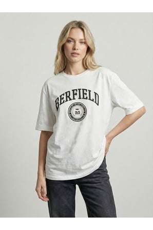 Kadın Antrasit Bisiklet Yaka Berfield Baskılı Oversize T-Shirt NJ100