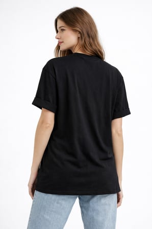 Kadın Beyaz Bisiklet Yaka The Flintstones Baskılı Oversize T-Shirt NJ102