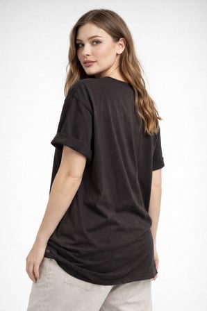 Kadın Gri Bisiklet Yaka Beach Baskılı Oversize T-Shirt NJ103