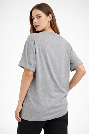 Kadın Gri Bisiklet Yaka Tom Ve Jerry Baskılı Oversize T-Shirt NJ104