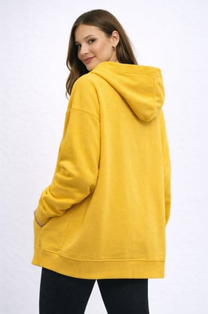 Kadın Bej 3 İplik Kapüşonlu Fermuarlı Oversize Sweatshirt NJ105