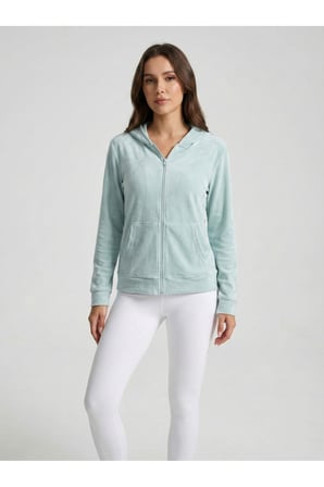 Kadın Siyah Kapüşonlu Fermuarlı Yumuşak Dokulu Sweatshirt NJ108