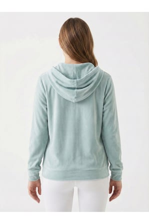Kadın Siyah Kapüşonlu Fermuarlı Yumuşak Dokulu Sweatshirt NJ108