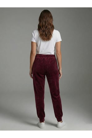 Kadın Siyah Beli Bağcıklı Kadife Jogger Eşofman Altı NJ109