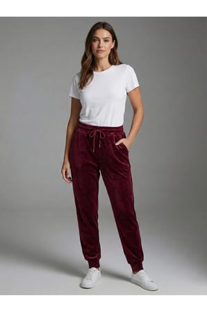 Kadın Siyah Beli Bağcıklı Kadife Jogger Eşofman Altı NJ109