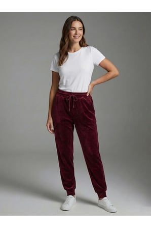 Kadın Siyah Beli Bağcıklı Kadife Jogger Eşofman Altı NJ109