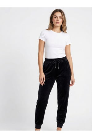 Kadın Siyah Beli Bağcıklı Kadife Jogger Eşofman Altı NJ109
