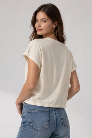 Kadın Sarı Bisiklet Yaka Kısa Basic T-Shirt NJ112
