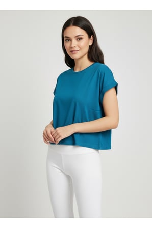 Kadın Sarı Bisiklet Yaka Kısa Basic T-Shirt NJ112
