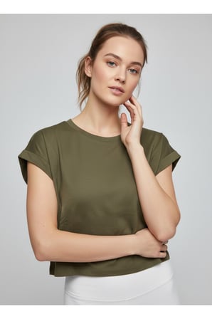 Kadın Sarı Bisiklet Yaka Kısa Basic T-Shirt NJ112