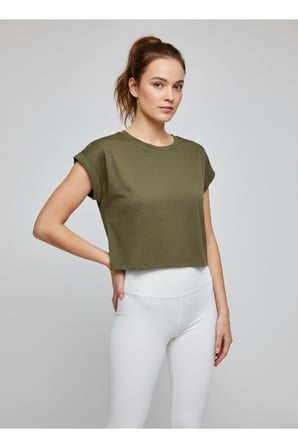 Kadın Sarı Bisiklet Yaka Kısa Basic T-Shirt NJ112