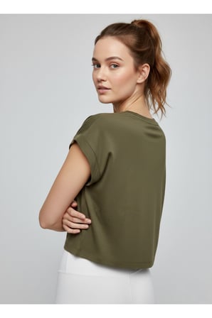 Kadın Sarı Bisiklet Yaka Kısa Basic T-Shirt NJ112