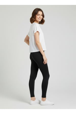 Kadın Ekru Bisiklet Yaka Kısa Basic T-Shirt NJ112