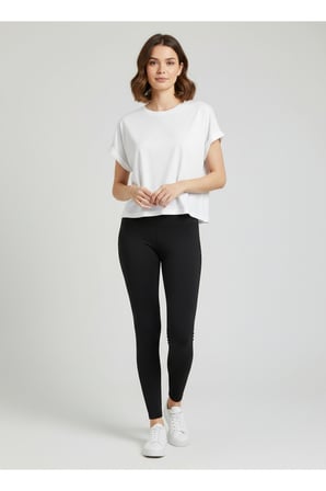 Kadın Sarı Bisiklet Yaka Kısa Basic T-Shirt NJ112