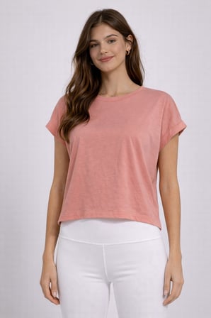 Kadın Sarı Bisiklet Yaka Kısa Basic T-Shirt NJ112