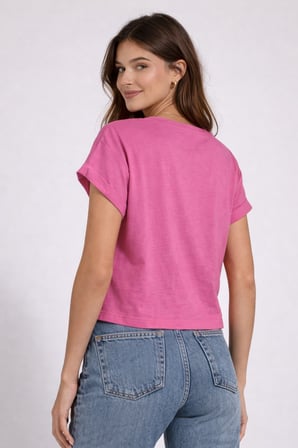 Kadın Sarı Bisiklet Yaka Kısa Basic T-Shirt NJ112