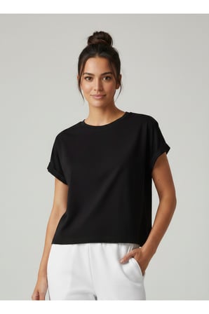 Kadın Sarı Bisiklet Yaka Kısa Basic T-Shirt NJ112