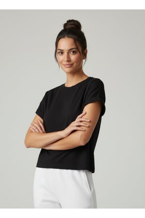 Kadın Sarı Bisiklet Yaka Kısa Basic T-Shirt NJ112