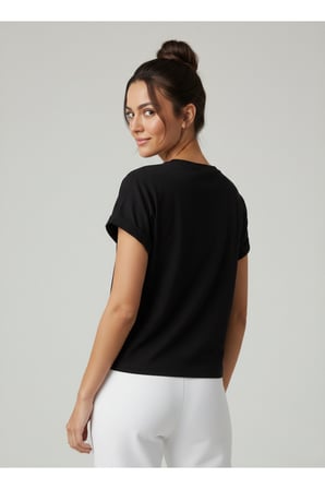 Kadın Sarı Bisiklet Yaka Kısa Basic T-Shirt NJ112
