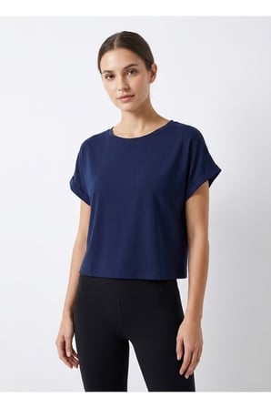 Kadın Lacivert Bisiklet Yaka Kısa Basic T-Shirt NJ112