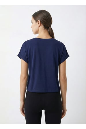 Kadın Sarı Bisiklet Yaka Kısa Basic T-Shirt NJ112