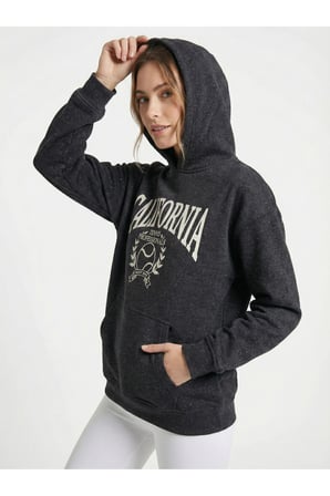 Kadın Antrasit Oversize California Baskılı Kapüşonlu Sweatshirt NJ113