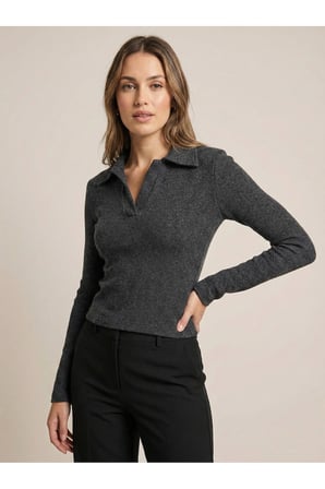 Kadın Lacivert Polo Yaka Kısa Bluz NJ114