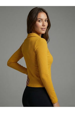 Kadın Hardal Polo Yaka Kısa Bluz NJ114