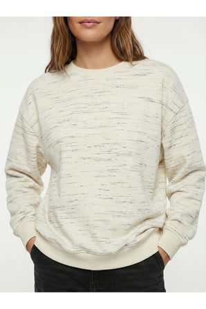 Kadın Ekru Bisiklet Yaka Desenli Oversize Sweatshirt NJ115