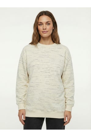 Kadın Ekru Bisiklet Yaka Desenli Oversize Sweatshirt NJ115