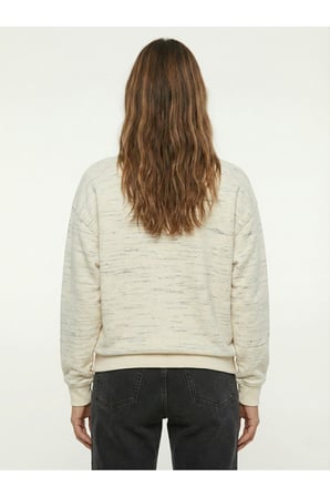 Kadın Ekru Bisiklet Yaka Desenli Oversize Sweatshirt NJ115