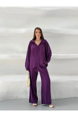 Kadın Mor Cepli Cupralı Modal Alt-Üst Takım FRV0158